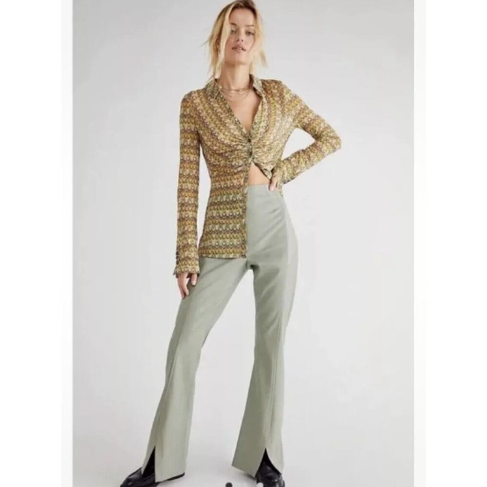Free People Real Deal Slit Vegan Sage Leather Pants High Waist 27
